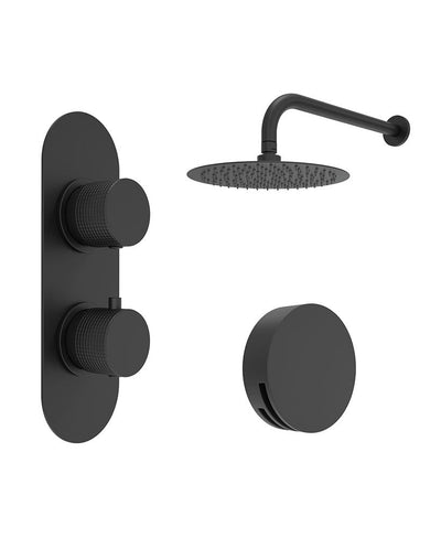 Alita Knurled Bath Set 4 & Wall Mounted Fixed Head Matt Black