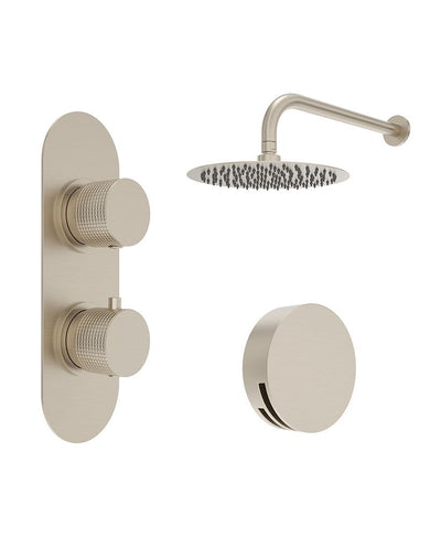 Alita Knurled Bath Set 4 & Wall Mounted Fixed Head Brushed Nickel