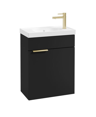 Stockholm Wall Hung 50Cm Single Door Cloakroom Unit Matt Black-Brushed Gold Handle