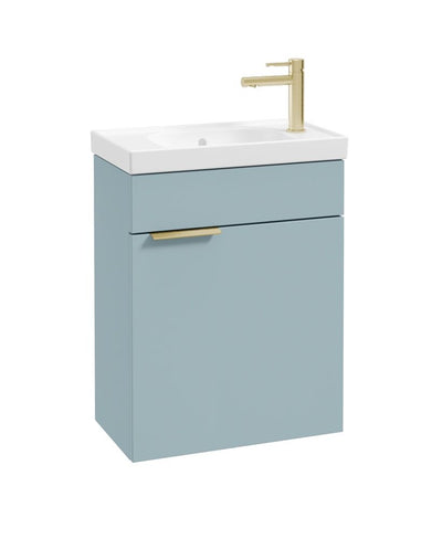 Stockholm Wall Hung 50Cm Single Door Cloakroom Unit Matt Morning Sky Blue-Brushed Gold Handle