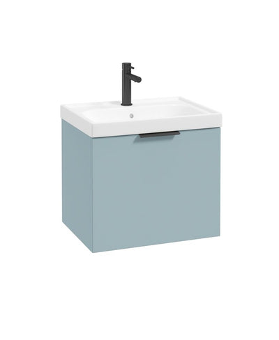 Stockholm Wall Hung 50Cm Single Drawer Unit Matt Morning Sky Blue-Matt Black Handle