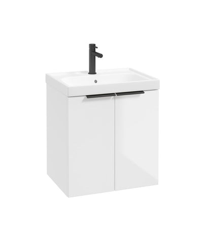 Stockholm Wall Hung 50Cm Two Door Unit Gloss White-Matt Black Handles