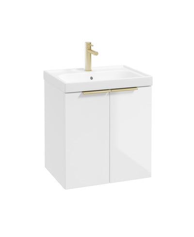Stockholm Wall Hung 50Cm Two Door Unit Gloss White-Brushed Gold Handles