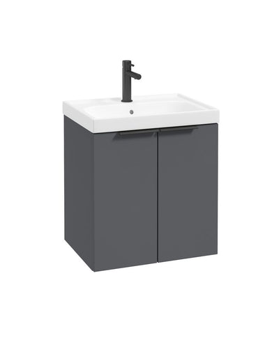 Stockholm Wall Hung 50Cm Two Door Unit Matt Midnight Grey-Matt Black Handles