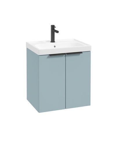 Stockholm Wall Hung 50Cm Two Door Unit Matt Morning Sky Blue-Matt Black Handles