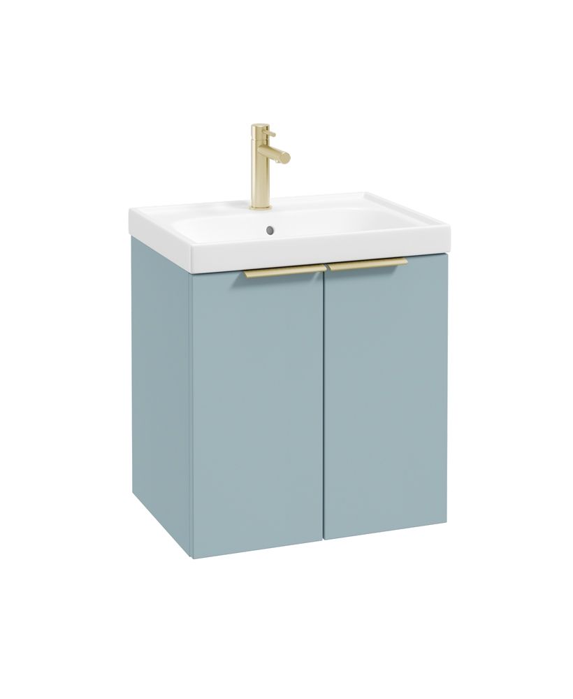 Stockholm Wall Hung 50Cm Two Door Unit Matt Morning Sky Blue-Brushed Gold Handles