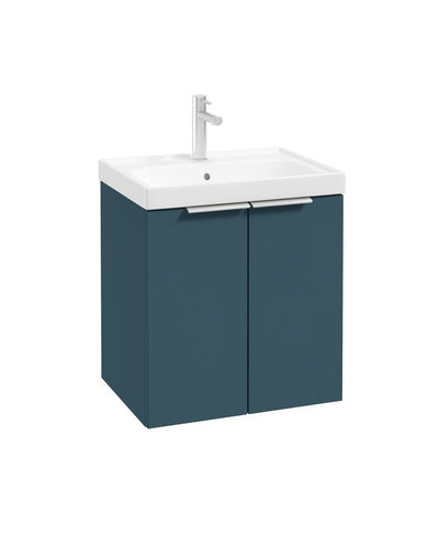 Stockholm Wall Hung 50Cm Two Door Unit Matt Ocean Blue-Brushed Chrome Handles