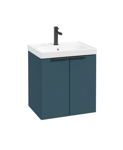 Stockholm Wall Hung 50Cm Two Door Unit Matt Ocean Blue-Matt Black Handles