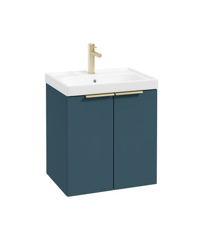 Stockholm Wall Hung 50Cm Two Door Unit Matt Ocean Blue-Brushed Gold Handles
