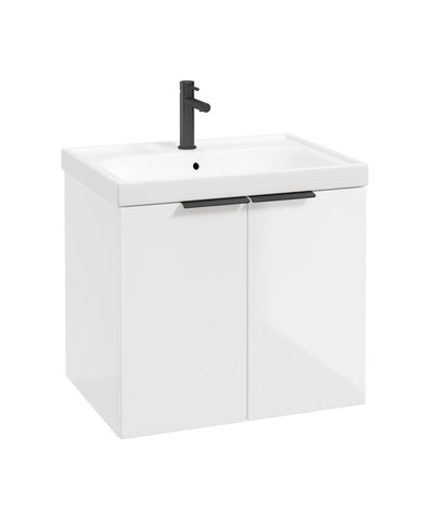 Stockholm Wall Hung 60Cm Two Door Unit Gloss White-Matt Black Handles