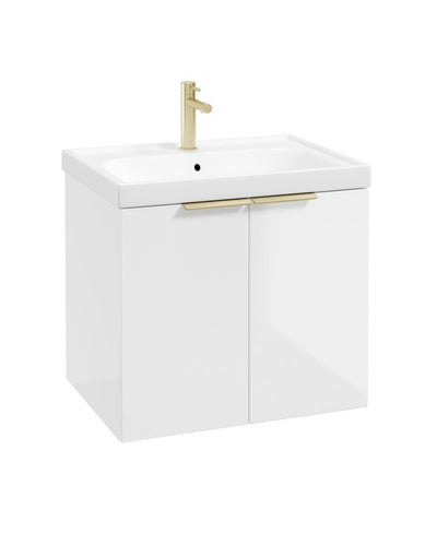 Stockholm Wall Hung 60Cm Two Door Unit Gloss White-Brushed Gold Handles