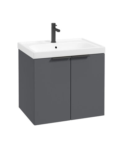 Stockholm Wall Hung 60Cm Two Door Unit Matt Midnight Grey-Matt Black Handles
