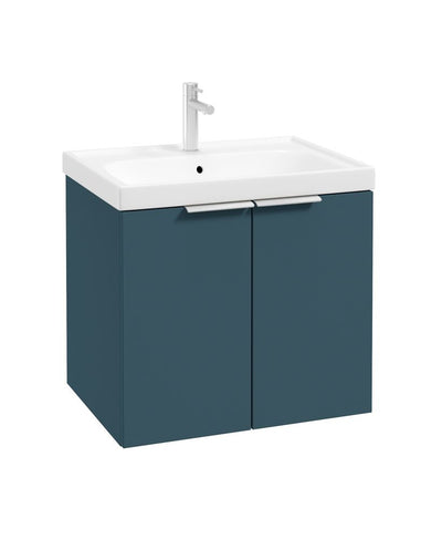 Stockholm Wall Hung 60Cm Two Door Unit Matt Ocean Blue-Brushed Chrome Handles