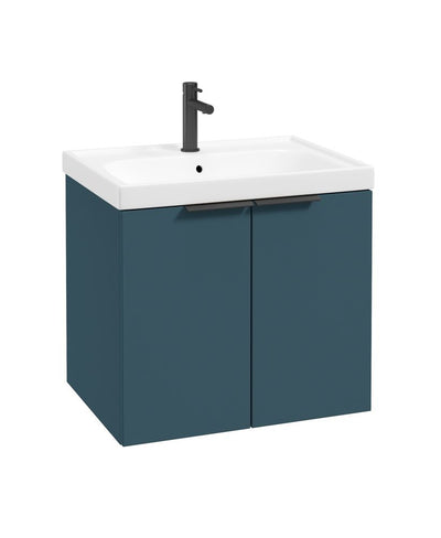 Stockholm Wall Hung 60Cm Two Door Unit Matt Ocean Blue-Matt Black Handles