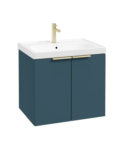 Stockholm Wall Hung 60Cm Two Door Unit Matt Ocean Blue-Brushed Gold Handles