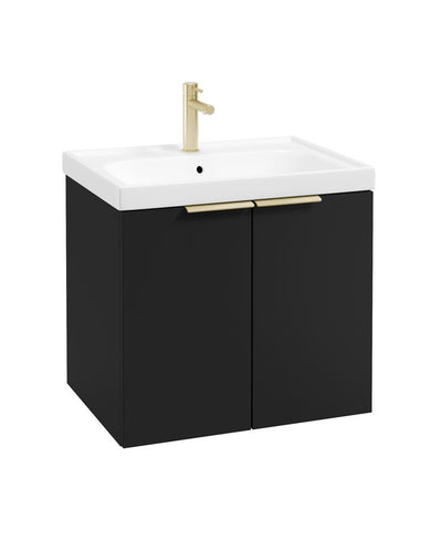 Stockholm Wall Hung 60Cm Two Door Unit Matt Black-Brushed Gold Handles