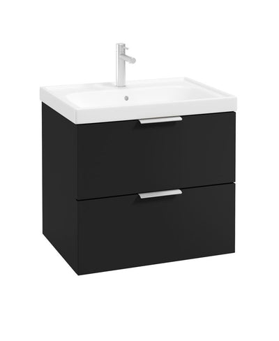 Stockholm Wall Hung 60Cm Two Drawer Unit Matt Black-Brushed Chrome Handles