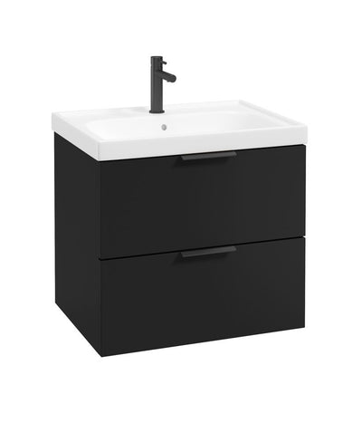 Stockholm Wall Hung 60Cm Two Drawer Unit Matt Black-Matt Black Handles