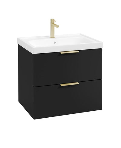 Stockholm Wall Hung 60Cm Two Drawer Unit Matt Black-Brushed Gold Handles