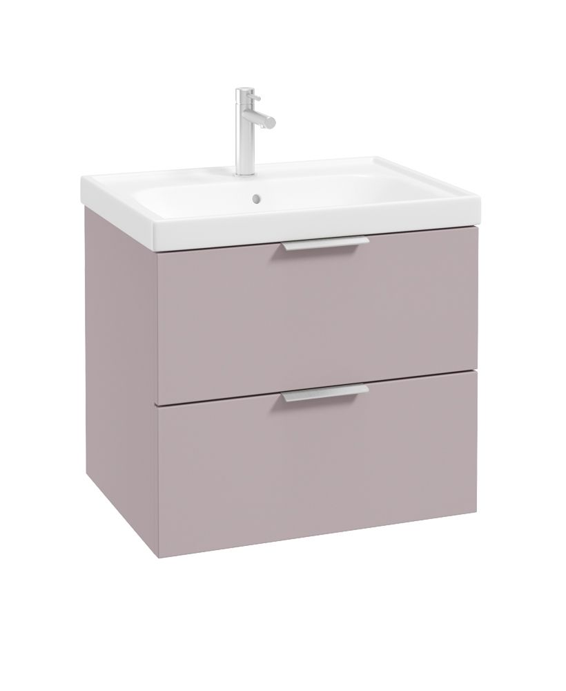 Stockholm Wall Hung 60Cm Two Drawer Unit Matt Cashmere Pink-Brushed Chrome Handles