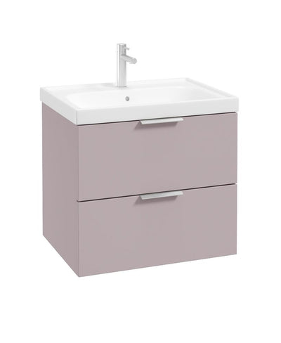 Stockholm Wall Hung 60Cm Two Drawer Unit Matt Cashmere Pink-Brushed Chrome Handles