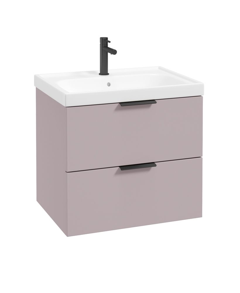 Stockholm Wall Hung 60Cm Two Drawer Unit Matt Cashmere Pink-Matt Black Handles