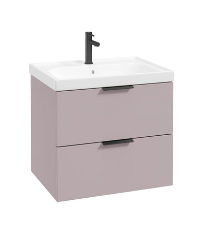 Stockholm Wall Hung 60Cm Two Drawer Unit Matt Cashmere Pink-Matt Black Handles