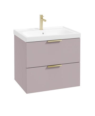Stockholm Wall Hung 60Cm Two Drawer Unit Matt Cashmere Pink-Brushed Gold Handles