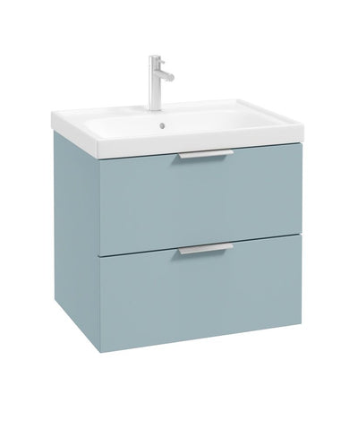 Stockholm Wall Hung 60Cm Two Drawer Unit Matt Morning Sky Blue-Brushed Chrome Handles