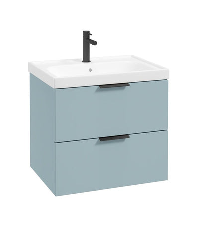 Stockholm Wall Hung 60Cm Two Drawer Unit Matt Morning Sky Blue-Matt Black Handles