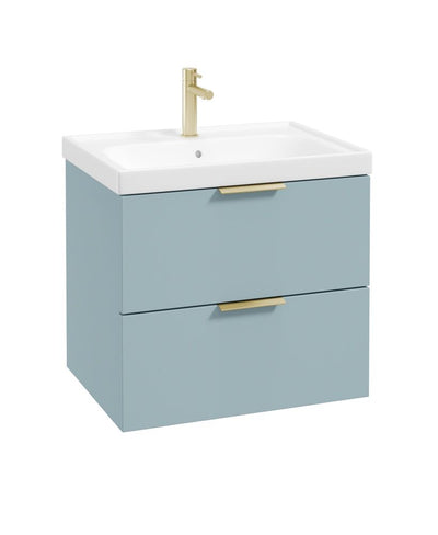 Stockholm Wall Hung 60Cm Two Drawer Unit Matt Morning Sky Blue-Brushed Gold Handles