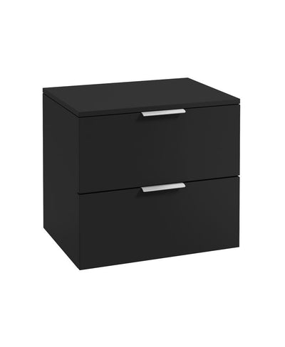 Stockholm Wall Hung 60Cm Two Drawer Countertop Unit Matt Black-Brushed Chrome Handles