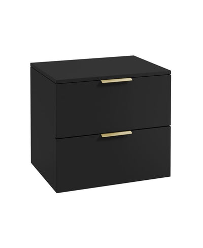 Stockholm Wall Hung 60Cm Two Drawer Countertop Unit Matt Black-Brushed Gold Handles