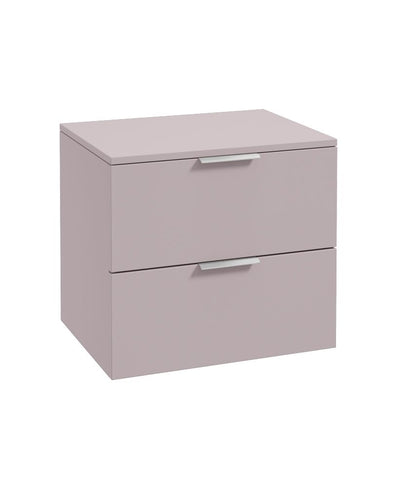 Stockholm Wall Hung 60Cm Two Drawer Countertop Unit Matt Cashmere Pink-Brushed Chrome Handles