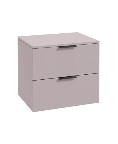 Stockholm Wall Hung 60Cm Two Drawer Countertop Unit Matt Cashmere Pink-Matt Black Handles