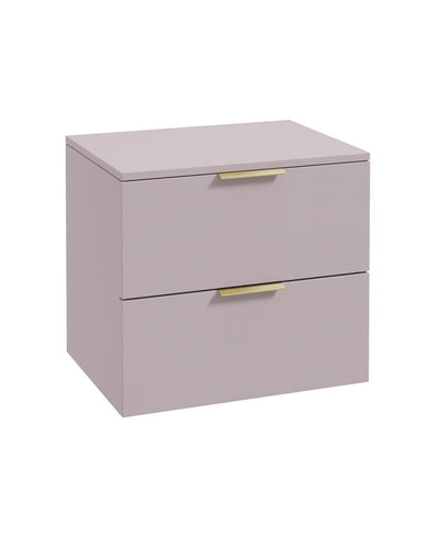 Stockholm Wall Hung 60Cm Two Drawer Countertop Unit Matt Cashmere Pink-Brushed Gold Handles