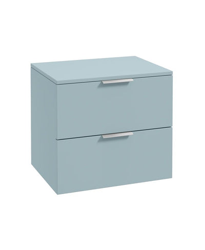 Stockholm Wall Hung 60Cm Two Drawer Countertop Unit Matt Morning Sky Blue-Brushed Chrome Handles