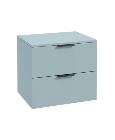Stockholm Wall Hung 60Cm Two Drawer Countertop Unit Matt Morning Sky Blue-Matt Black Handles