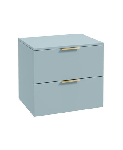 Stockholm Wall Hung 60Cm Two Drawer Countertop Unit Matt Morning Sky Blue-Brushed Gold Handles