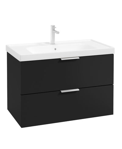 Stockholm Wall Hung 80Cm Two Drawer Unit Matt Black-Brushed Chrome Handles