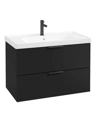 Stockholm Wall Hung 80Cm Two Drawer Unit Matt Black-Matt Black Handles