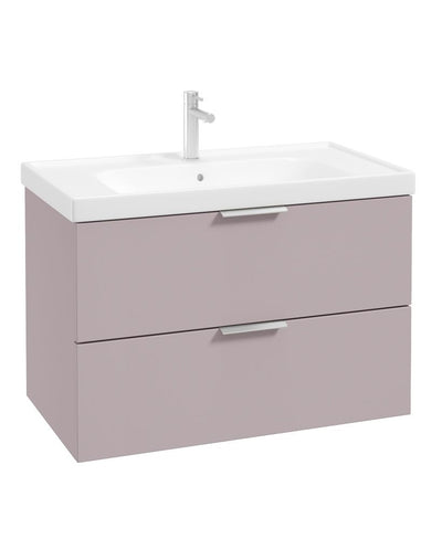 Stockholm Wall Hung 80Cm Two Drawer Unit Matt Cashmere Pink-Brushed Chrome Handles