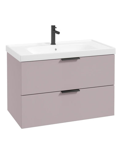 Stockholm Wall Hung 80Cm Two Drawer Unit Matt Cashmere Pink-Matt Black Handles