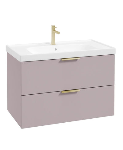 Stockholm Wall Hung 80Cm Two Drawer Unit Matt Cashmere Pink-Brushed Gold Handles