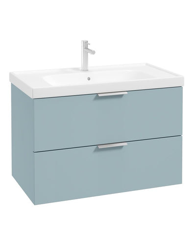 Stockholm Wall Hung 80Cm Two Drawer Unit Matt Morning Sky Blue-Brushed Chrome Handles