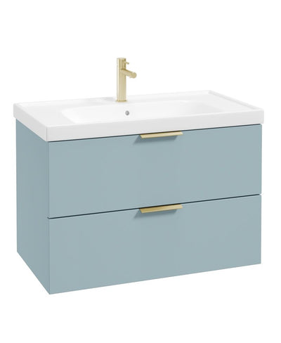 Stockholm Wall Hung 80Cm Two Drawer Unit Matt Morning Sky Blue-Brushed Gold Handles