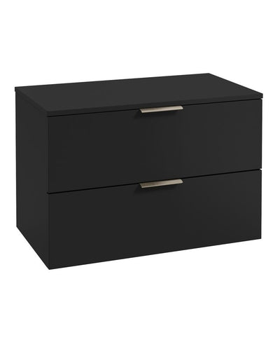 Stockholm Wall Hung 80Cm Two Drawer Countertop Unit Matt Black-Brushed Chrome Handles