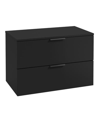 Stockholm Wall Hung 80Cm Two Drawer Countertop Unit Matt Black-Matt Black Handles