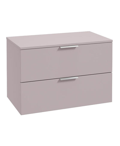 Stockholm Wall Hung 80Cm Two Drawer Countertop Unit Matt Cashmere Pink-Brushed Chrome Handles