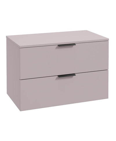 Stockholm Wall Hung 80Cm Two Drawer Countertop Unit Matt Cashmere Pink-Matt Black Handles